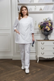 Блузон медицинский женский, короткий рукав, модель 5-117, цвет белый