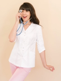 Блузон медицинский женский, короткий рукав, модель 7-253, цвет белый