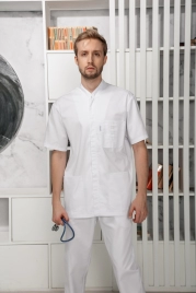 Блузон медицинский мужской, короткий рукав, модель 6-735, цвет белый