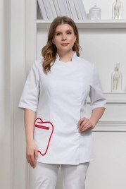 Блузон медицинский женский, короткий рукав, модель 5-362 о, цвет белый/красный