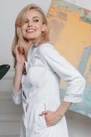 Халат медицинский женский, короткий рукав, модель 3-529 о, цвет белый/светло-серый