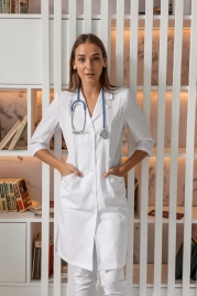 Халат медицинский женский, короткий рукав, модель 1-79, цвет белый
