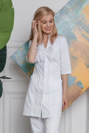 Халат медицинский женский, короткий рукав, модель 3-161, цвет белый