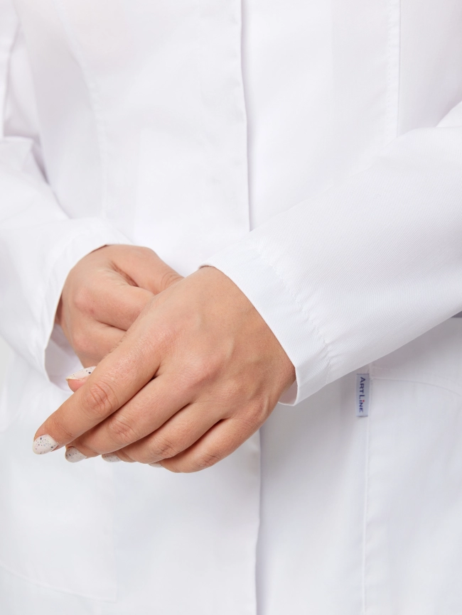 Халат медицинский женский, длинный рукав, модель 1-802, цвет белый фото 7