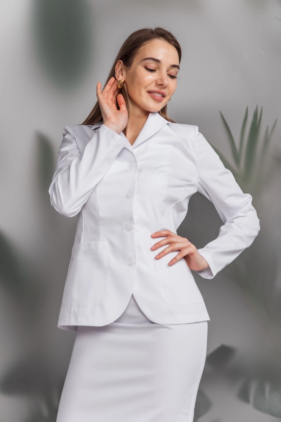 Блузон медицинский женский, длинный рукав, модель 7-806, цвет белый фото 1
