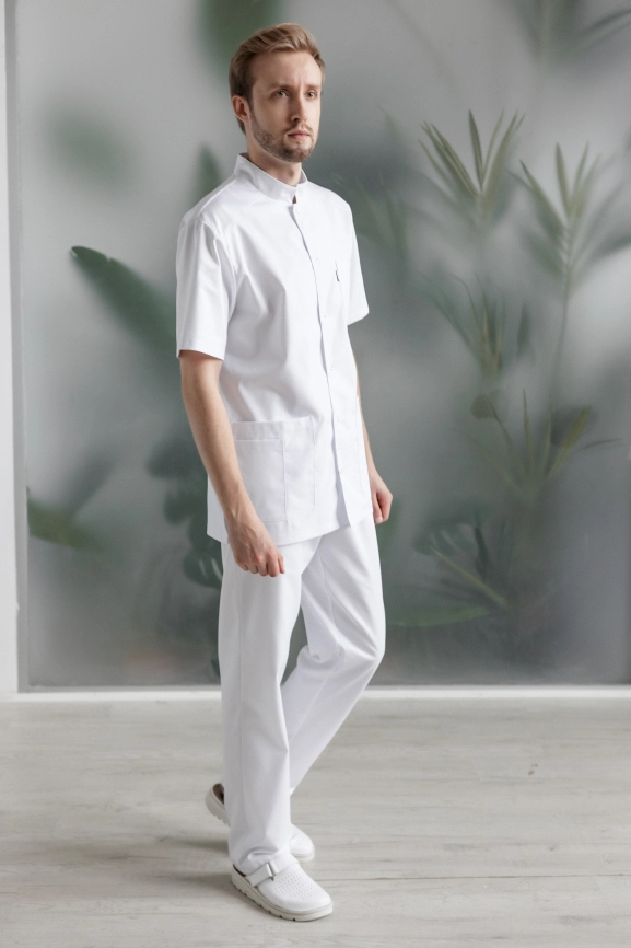 Блузон медицинский мужской, короткий рукав, модель 6-130, цвет белый фото 3