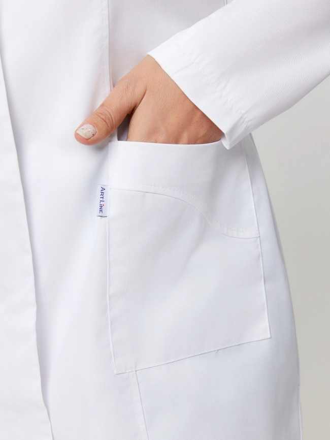 Халат медицинский женский, длинный рукав, модель 1-802, цвет белый фото 3