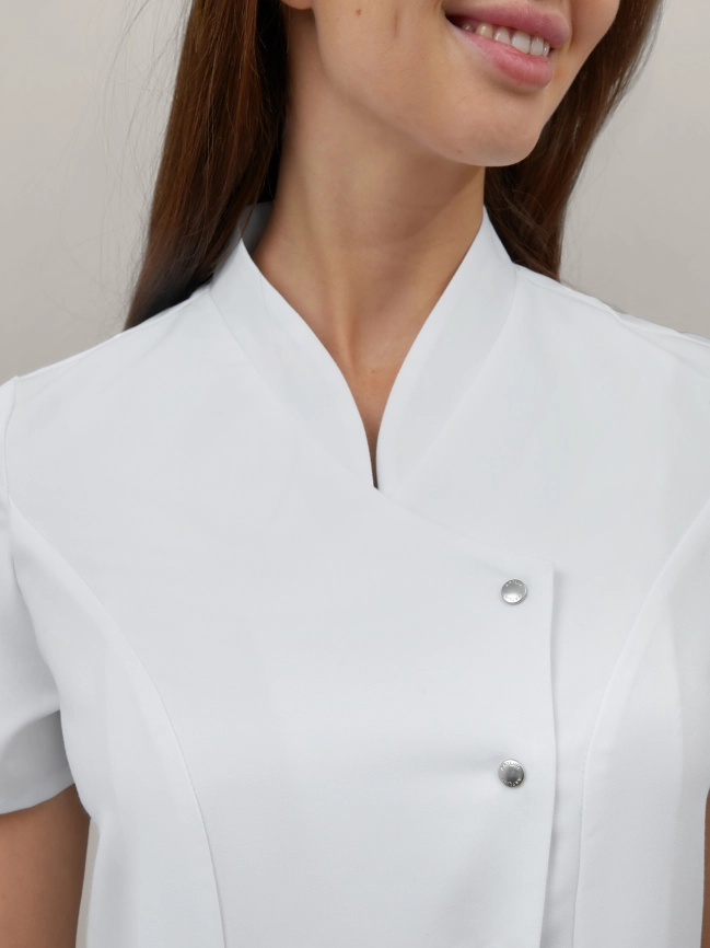 Блузон медицинский женский, короткий рукав, цвет белый, арт 5-210 фото 2