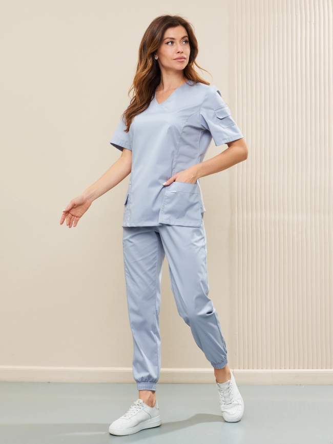 Блузон медицинский женский, короткий рукав, модель 7-343, цвет серо-голубой фото 4