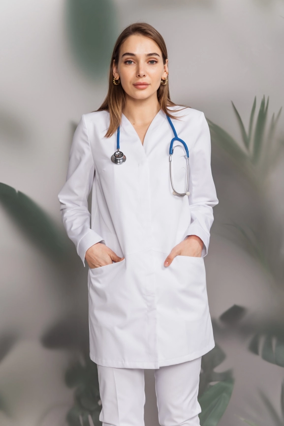 Халат медицинский женский, длинный рукав, цвет белый, арт 3-532 фото 3