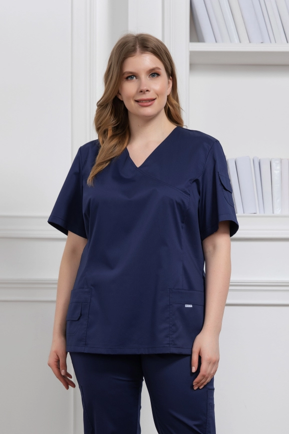 Блузон медицинский женский, короткий рукав, модель 7-343, цвет темно-синий фото 1