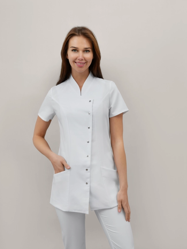 Блузон медицинский женский, короткий рукав, цвет белый, арт 5-210 фото 1