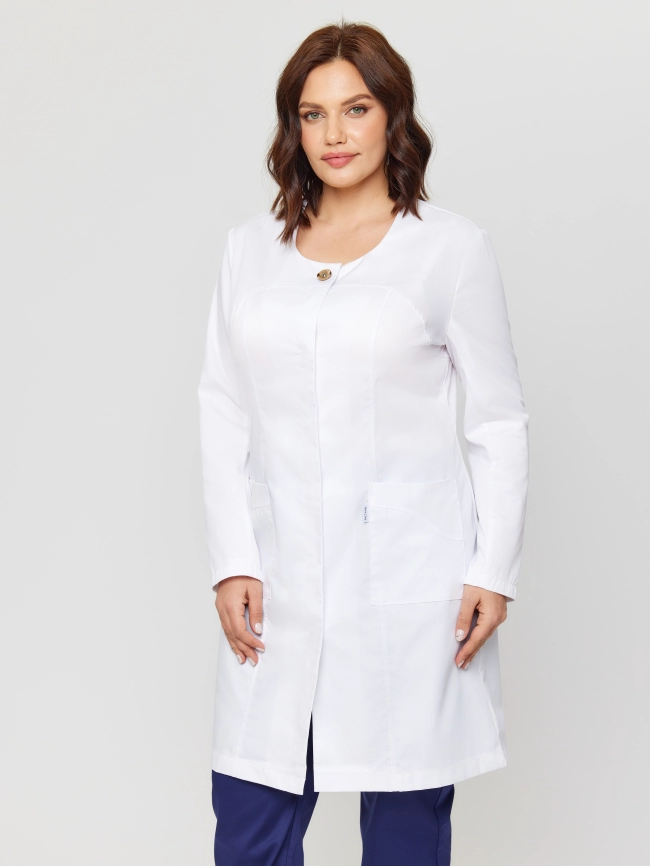 Халат медицинский женский, длинный рукав, модель 1-802, цвет белый фото 2