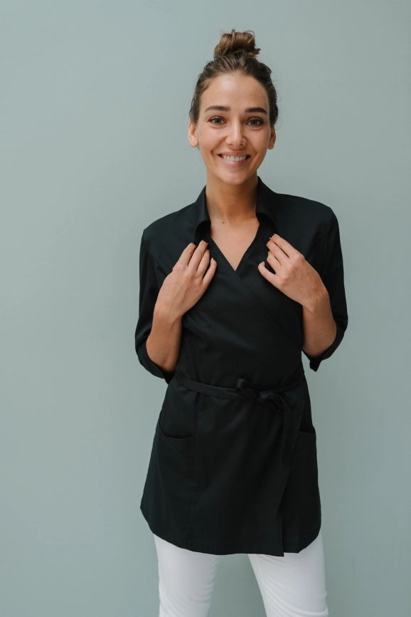Блузон медицинский женский, короткий рукав, цвет черный, арт 5-489 фото 1