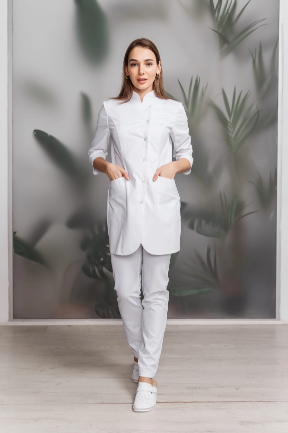Халат медицинский женский, короткий рукав, модель 3-720, цвет белый фото 1