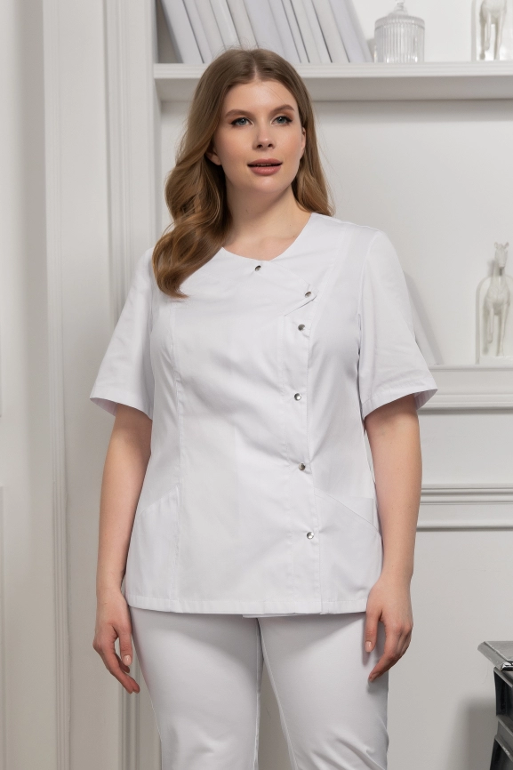 Блузон медицинский женский, короткий рукав, модель 7-416, цвет белый фото 1