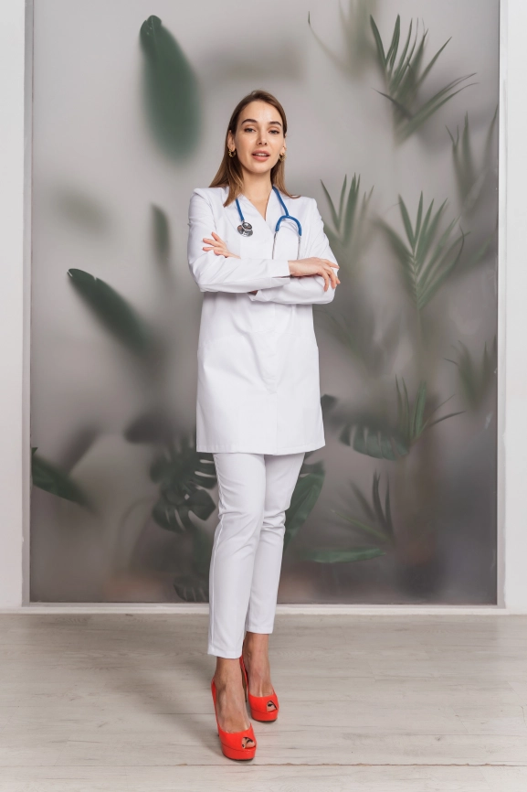 Халат медицинский женский, длинный рукав, цвет белый, арт 3-532 фото 9