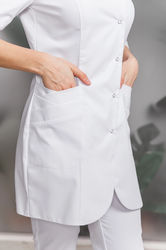 Халат медицинский женский, короткий рукав, модель 3-720, цвет белый фото 4