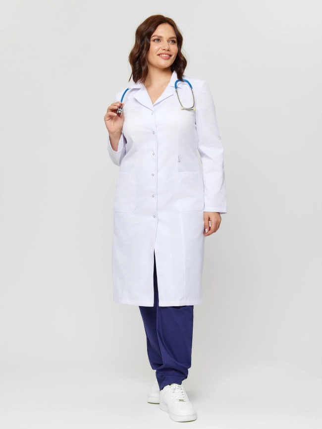 Халат медицинский женский, длинный рукав, модель 1-284, цвет белый фото 2