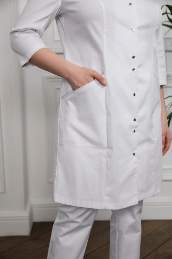 Халат медицинский женский, короткий рукав, модель 3-253, цвет белый фото 2