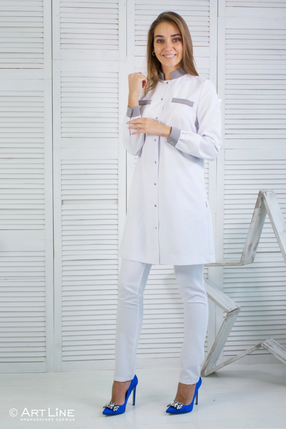 Халат медицинский женский, длинный рукав, модель 3-321 о фото 2