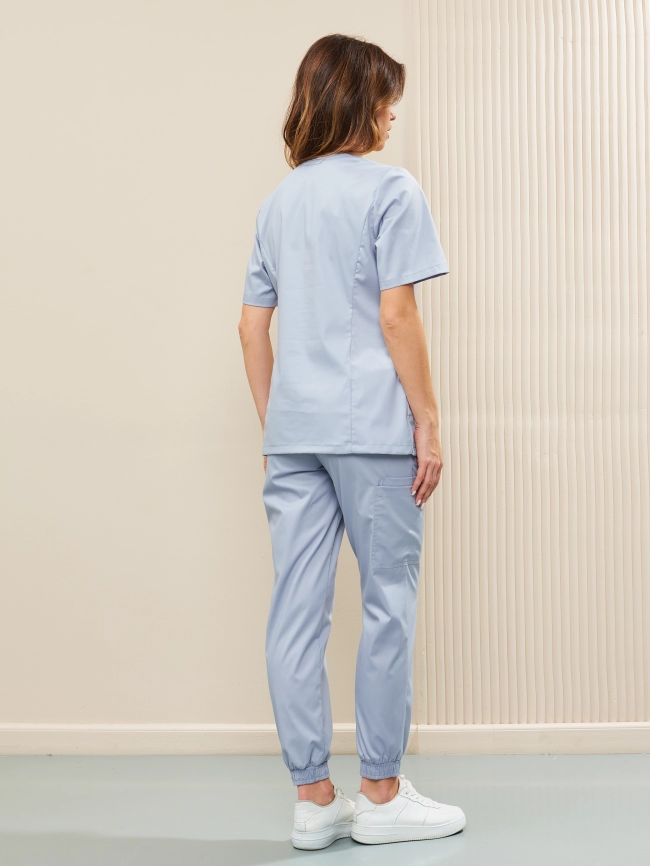 Блузон медицинский женский, короткий рукав, модель 7-343, цвет серо-голубой фото 5