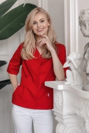 Блузон медицинский женский, короткий рукав, модель 7-756, цвет красный