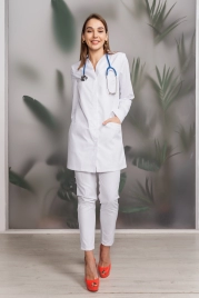 Халат медицинский женский, длинный рукав, модель 3-532, цвет белый