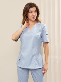 Блузон медицинский женский, короткий рукав, модель 7-343, цвет серо-голубой