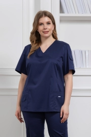 Блузон медицинский женский, короткий рукав, модель 7-343, цвет темно-синий