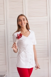 Блузон медицинский женский, короткий рукав, модель 7-204, цвет белый
