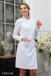 Халат медицинский женский, длинный рукав, модель 3-655, цвет белый