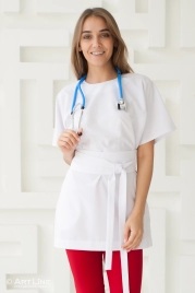 Блузон медицинский женский, короткий рукав, цвет белый, арт 5-285