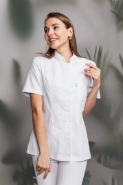 Блузон медицинский женский, короткий рукав, цвет белый, арт 7-154