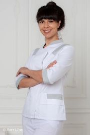 Блузон медицинский женский, короткий рукав, модель 9-619 о, цвет белый/светло-серый