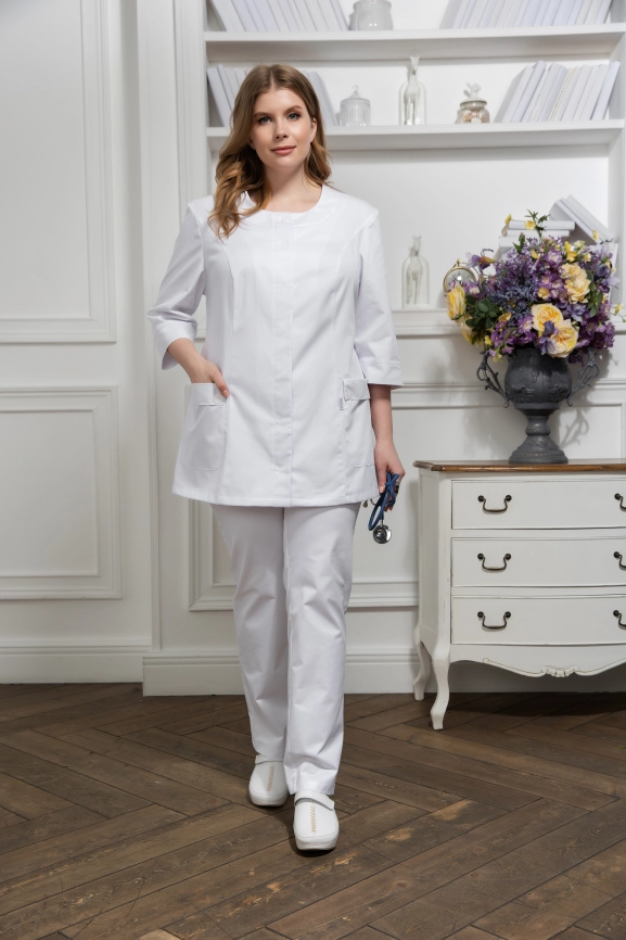 Блузон медицинский женский, короткий рукав, модель 5-117, цвет белый фото 1
