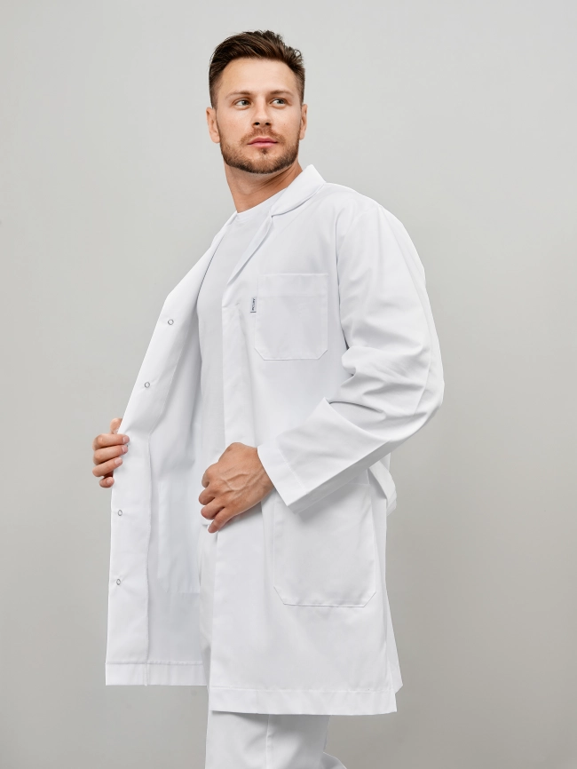 Халат медицинский мужской, длинный рукав, цвет белый, арт 4-495 фото 4