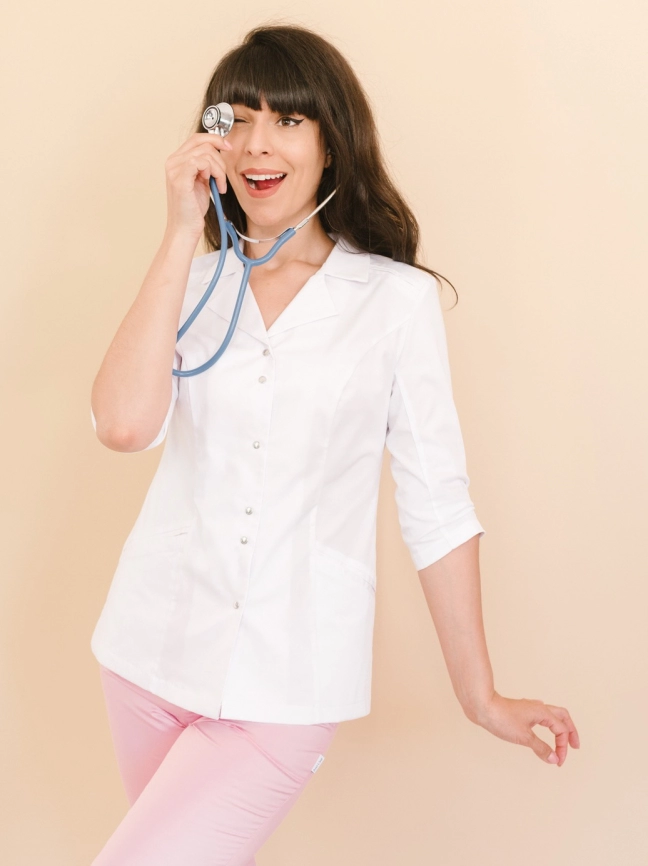 Блузон медицинский женский, короткий рукав, цвет белый, арт 7-253 фото 1