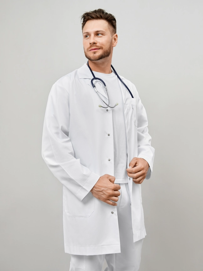 Халат медицинский мужской, длинный рукав, цвет белый, арт 4-495 фото 8