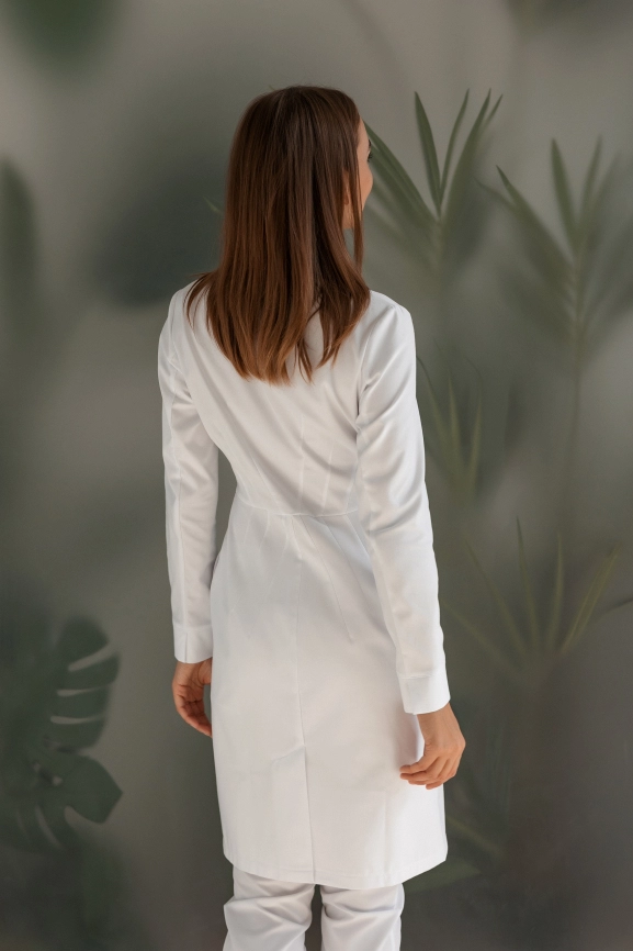 Халат медицинский женский, длинный рукав, модель 1-810, цвет белый фото 4