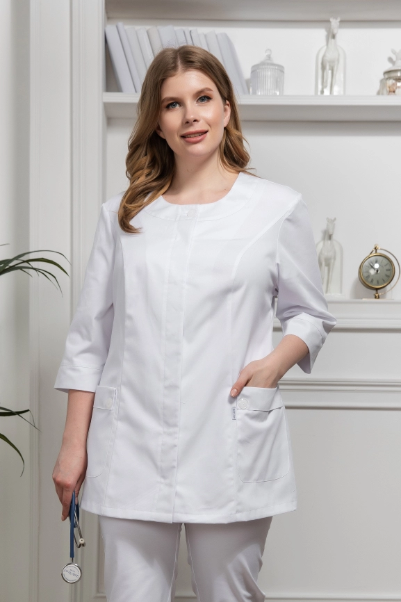 Блузон медицинский женский, короткий рукав, модель 5-117, цвет белый фото 2