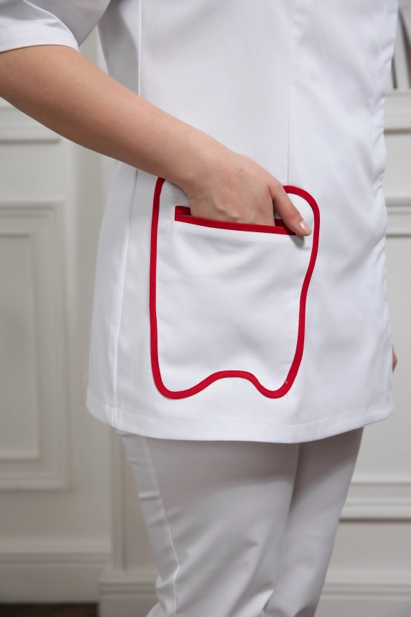 Блузон медицинский женский, короткий рукав, цвет белый/красный, арт 5-362о фото 3