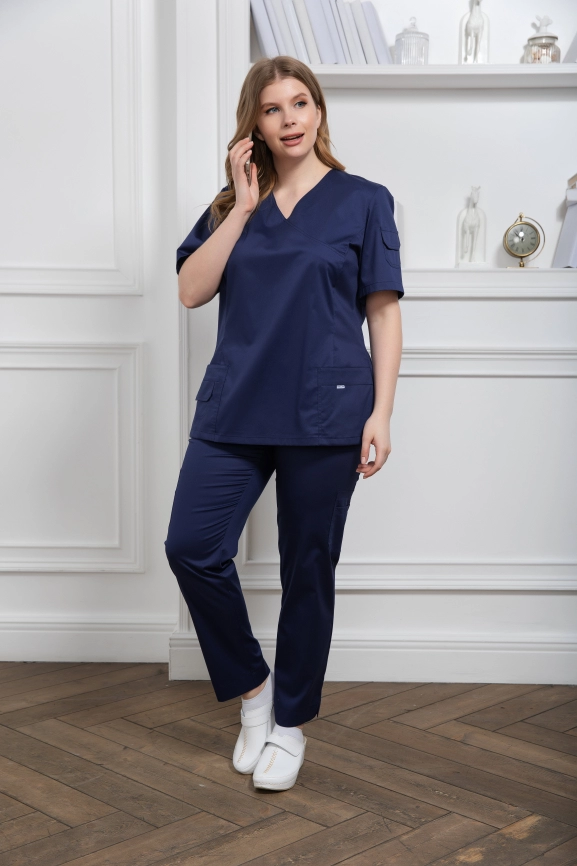 Блузон медицинский женский, короткий рукав, модель 7-343, цвет темно-синий фото 5