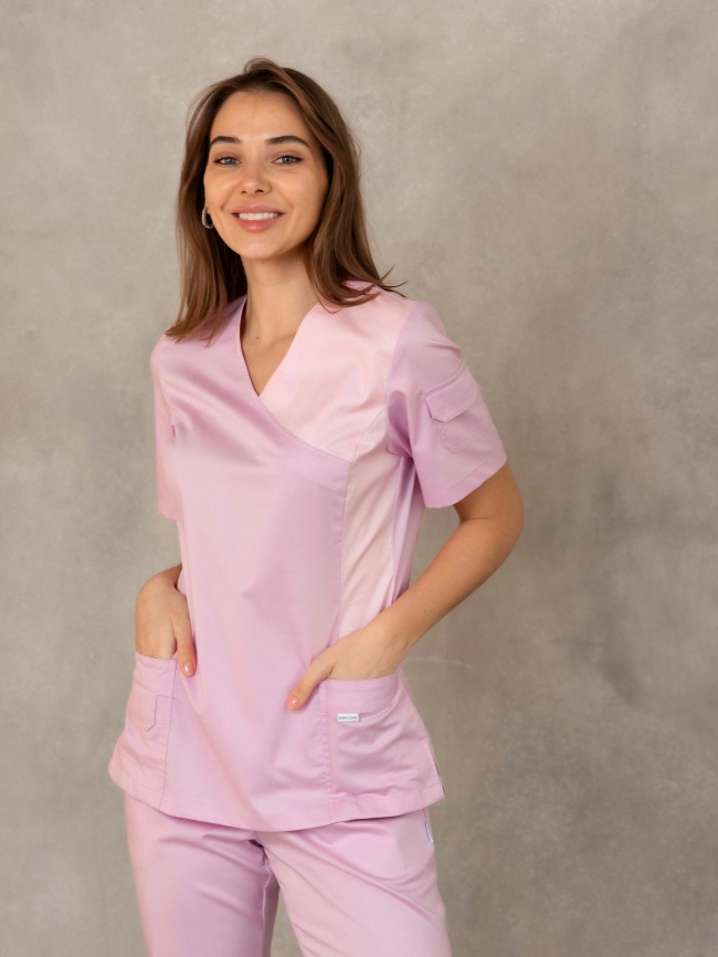 Блузон медицинский женский, короткий рукав, цвет светло-розовый, арт 7-344о фото 2