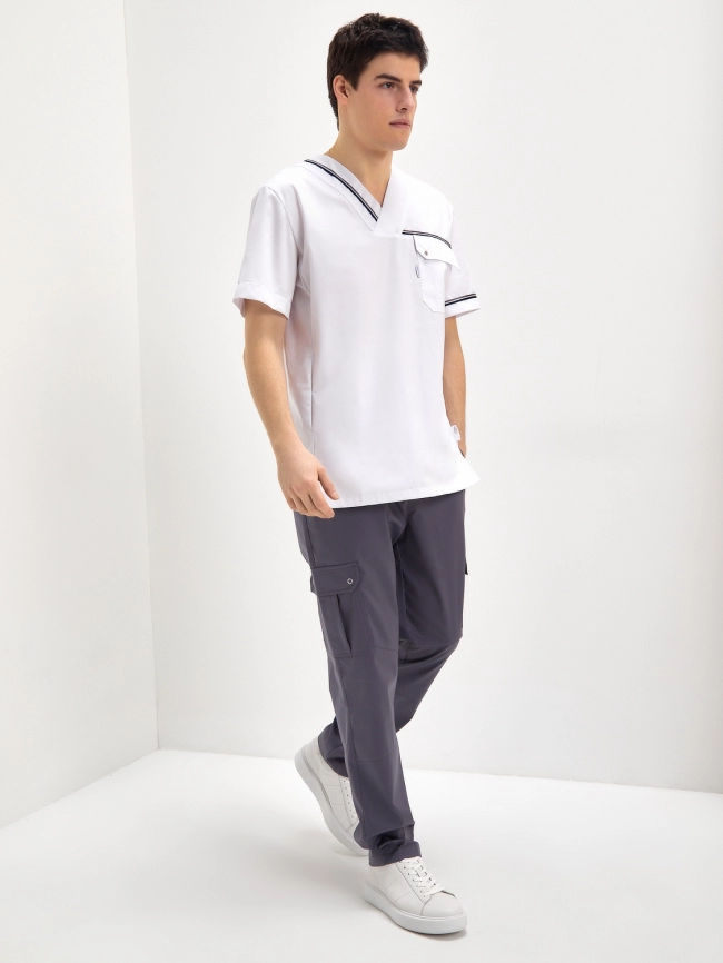 Блузон медицинский мужской, короткий рукав, цвет белый, арт 6-651к фото 2