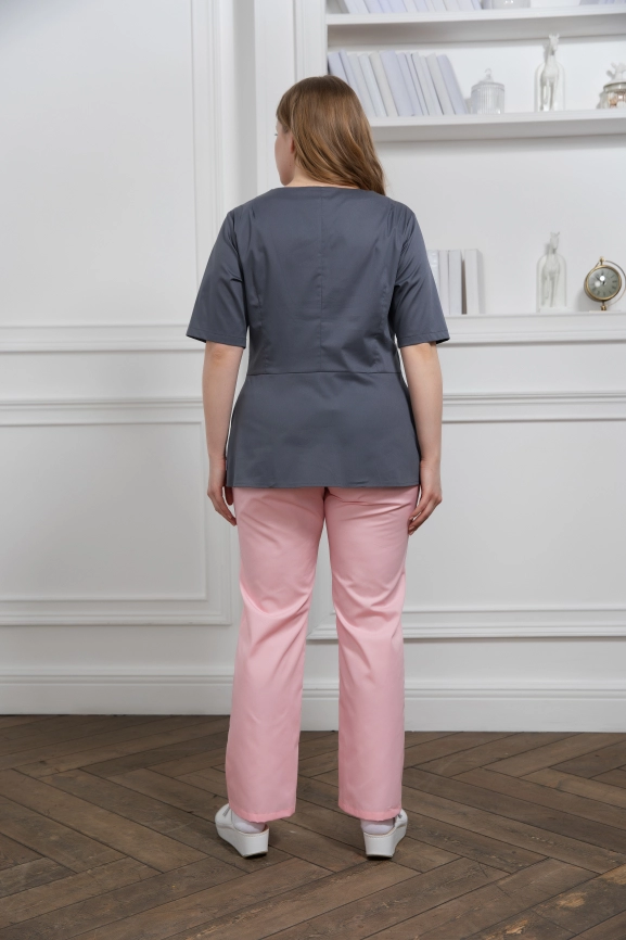 Блузон медицинский женский, короткий рукав, цвет графит/розовый, арт 7-766о фото 4
