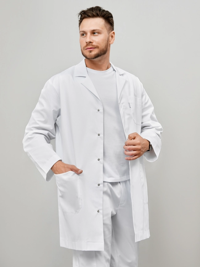 Халат медицинский мужской, длинный рукав, цвет белый, арт 4-495 фото 2