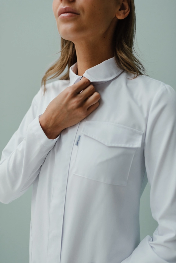 Халат медицинский женский, длинный рукав, модель 3-513, цвет белый фото 5