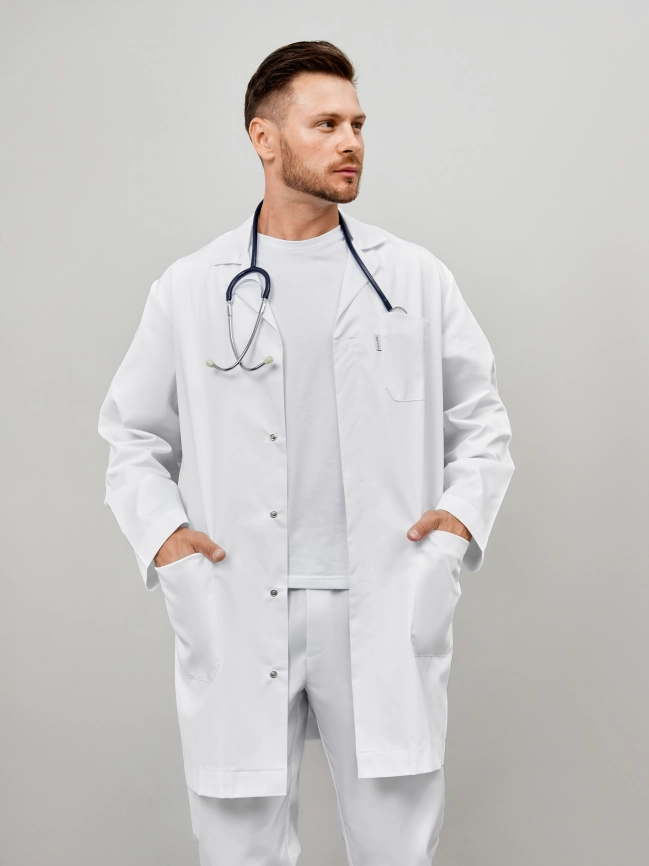 Халат медицинский мужской, длинный рукав, цвет белый, арт 4-495 фото 1