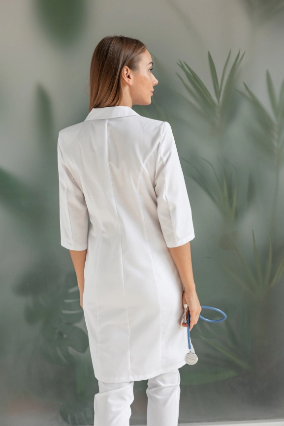 Халат медицинский женский, короткий рукав, цвет белый, арт 1-79 фото 2